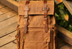 Mens Cool Waxed Canvas Backpack Black Travel Backpack Canvas Hiking Backpack for men