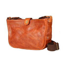 Casual Tan Leather Mens 8 inches Postman Bag Side Bag Brown Leather Messenger Bags Courier Bag For Men