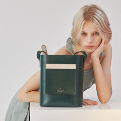 Stylish Leather Green Coffee Womens Bucket Purse Crossbody Bag Barrel Shoulder Bag for Women
