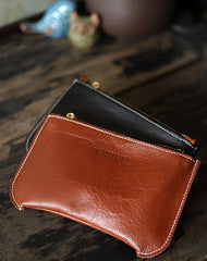 Handmade Women Leather Clutch Wallet Brown Slim Zip Clutch Phone Purse For Women