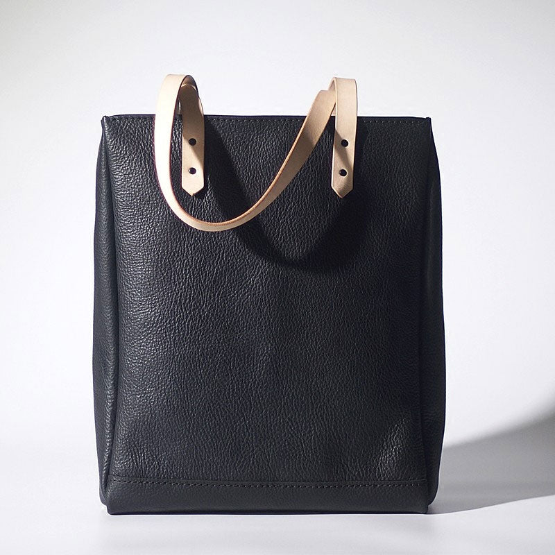 Handmade Black Leather Tote Purses Shoulder Bag Shopper Tote Bag for Women