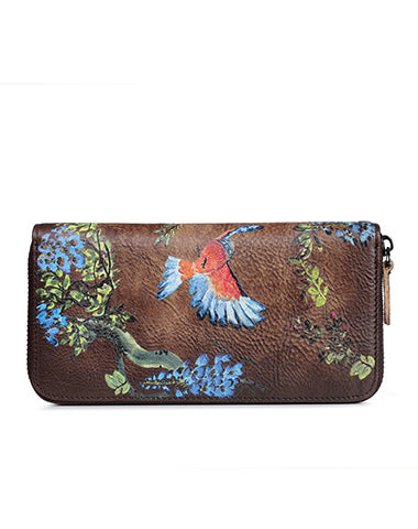 Womens Wisteria Flower Red Leather Zip Around Wallet Wristlet Wallet Flower Ladi WW00991024