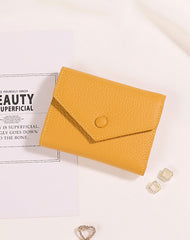 Cute Women Envelope Yellow Leather Small Wallet Billfold Envelope Small Wallet For Ladies