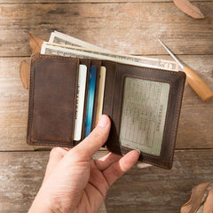 Coffee Cool Leather Mens Small Wallets Bifold Vintage Slim billfold Wallet for Men