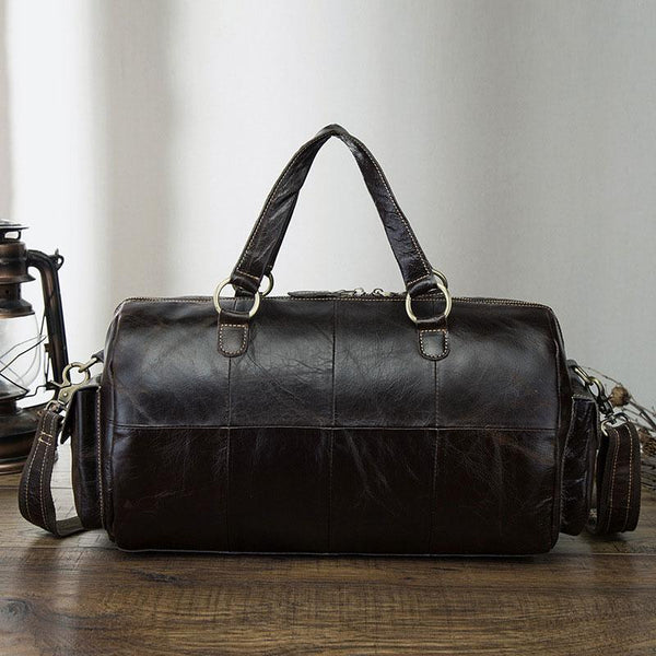 Cool Black Coffee Leather Men Barrel Overnight Bags Travel Bags Weekender Bags F FY02492040