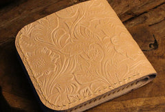 Handmade billfold leather wallet floral leather billfold wallet for men women