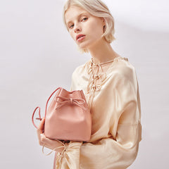 Stylish Leather Pink Womens Bucket Purse Crossbody Bag Barrel Shoulder Bag for Women