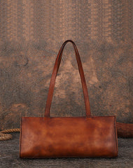Handmade Purple Leather Womens Vintage Baguette Bag - Side View