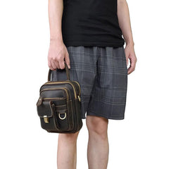 Cool Black Coffee Leather Men Vintage Mini Handbag Small Shoulder Bags Messenger Bag For Men