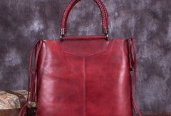 Genuine Leather Handbag Vintage Tote Woven Tassel Crossbody Bag Shoulder Bag Purse For Women - EverHandmade