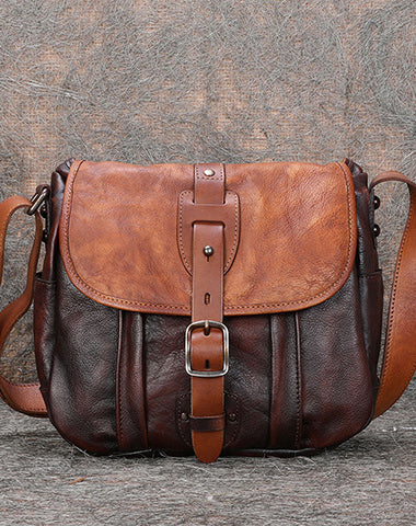 Best Coffee Leather Womens Shoulder Bag Vintage School Messenger Bag for Ladies