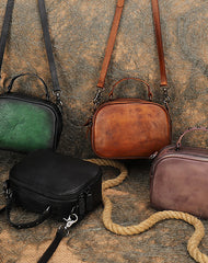 Vintage Green Leather Womens Around Handbag Shoulder Bags Crossbody Purse for Women