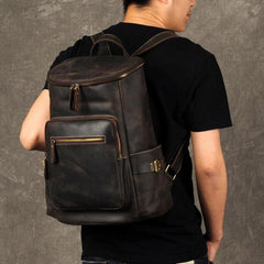Leather Mens Cool Backpack Large Coffee Travel Backpack School Backpack for men