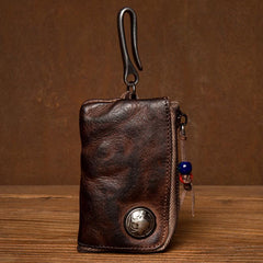 Black Leather Mens Small Car Key Wallet Brown Key Holder Coin Purse Brown Card Holder For Men