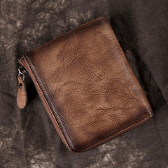 Brown Vintage Bifold Wallet Leather Mens billfold Small Wallet Zipper Small Wallet For Men