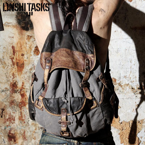 Vintage Canvas Leather Mens Large Washed Gray - Back View