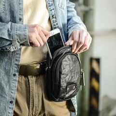 CASUAL BLACK LEATHER MEN'S MIni Vertical Side Bags MESSENGER BAG BLACK Belt Bag Blet Pouch FOR MEN