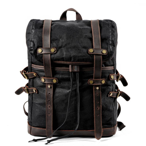 Cool Waxed Canvas Leather Mens Black 15.6‘’ Large Hiking Backpack Green Travel B MCCY01891045