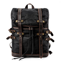 Cool Waxed Canvas Leather Mens Black 15.6‘’ Large Hiking Backpack Green Travel Backpack for Men