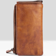 Cool mens long leather wallets vintage brown leaather long wallet for men - EverHandmade