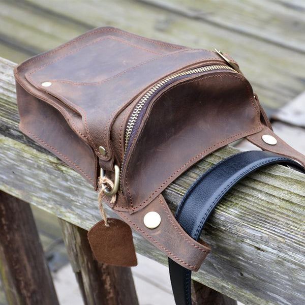 Cool Brown Leather Men's Belt Bag Waist Bag Motorcycle Bag Belt Pouch For Men FY01681084