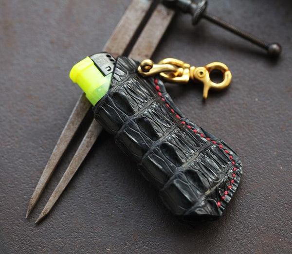 Black Crocodile Leather Mens Disposable Lighter Case Lighter Holder with Belt Cl RAR0298009