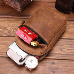 Cool Brown Leather Men's Cell Phone Holster Brown Belt Bag Waist Bag Belt Pouch For Men