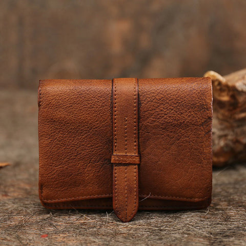 Womens Leather Bifold Small Wallet Vintage Buckle Small Wallet for Ladies