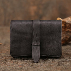 Womens Leather Bifold Small Wallet Vintage Buckle - Chain Detail
