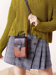 Leather Womens Small Box Shoulder Bag Cube Small Handmade Handbag Purse for Ladies