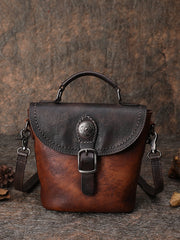 Vintage Leather Womens Bucket Green Shoulder Bag - Overall View
