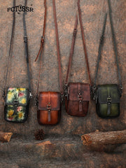 Small Leather Womens VIntage Phone Shoulder Bag - Lifestyle View