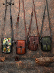 Brown Leather Womens VIntage Phone Shoulder Bag - Lifestyle View