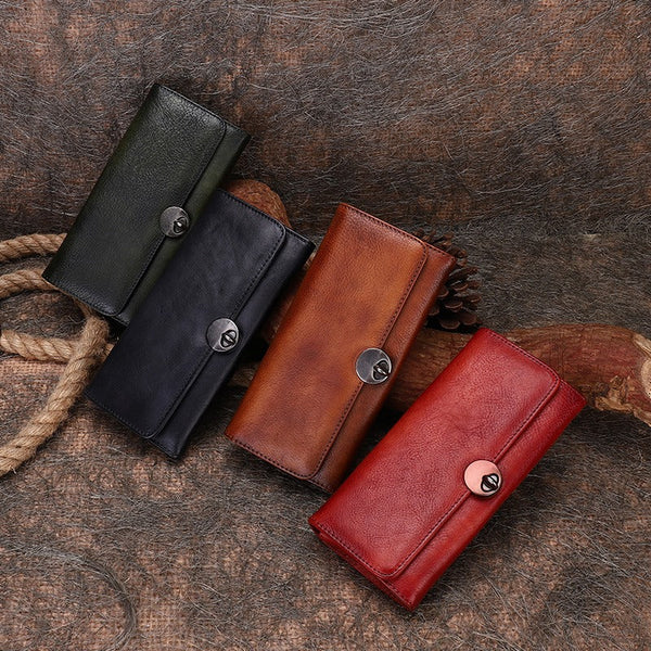 Red Classic womens Leather Flip Long Wallet - Bill Slots Detail