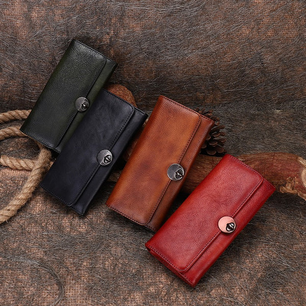 Brown Classic womens Leather Flip Long Wallet - Bill Slots Detail