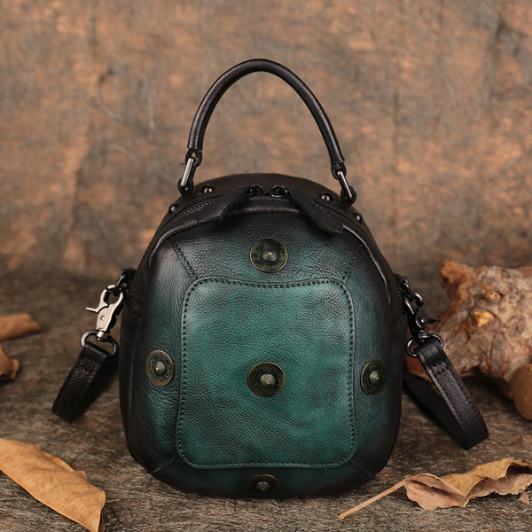 Small Red Leather Womens Rivets Shoulder Bag - Back View