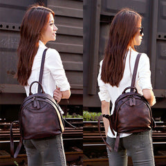 Classic Red Leather Small Rucksack Womens Compact Leather Backpack Ladies Backpack Purse