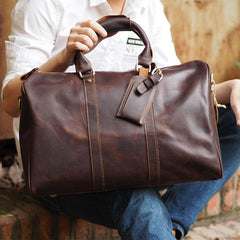Cool Leather Mens Overnight Bag Weekender Bag Vintage Travel Bags Duffle Bag for Men