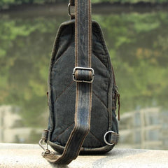 Jean Blue Mens 8 inches Sling Bag Chest Bags Fashion Denim One Shoulder Backpack For Men