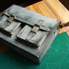 Handmade Vintage Leather Mens Cool Messenger Bags Gray Shoulder Bag for Men