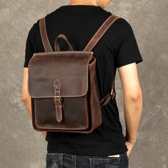 Leather Mens Cool Backpack Messenger Bag Coffee Travel Backpack Hiking Backpack for men