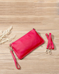 Rose Red Leather Wristlet Wallet Womens Small Minimalist Shoulder Purse Zip Crossbody Purse Slim Shoulder Bag for Women