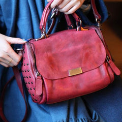 Women Red Leather Botston Bag Handbags Shoulder Crossbody Bags Purse - Annie Jewel