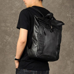 Leather Mens Black Cool Backpack Large Travel Bag School Bag for men