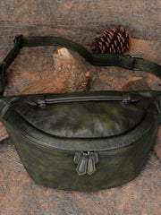 Vintage Leather Waist Bag Fanny Pack Vintage - Card Slots Detail