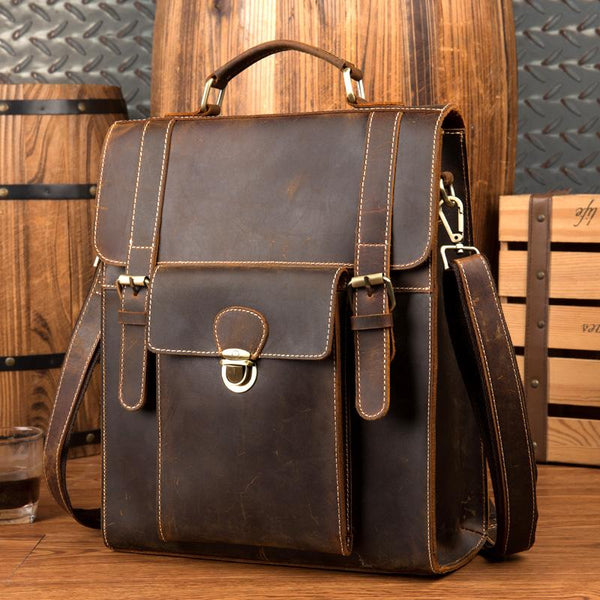 Casual Brown Leather Mens 14 inches School Backpacks Shoulder Briefcase Computer MSG04281135