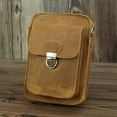 Brown Cool Leather Men Belt Pouch Vintage Coffee Waist Bag Belt Bag Hip Bag Mini Side Bag for Men