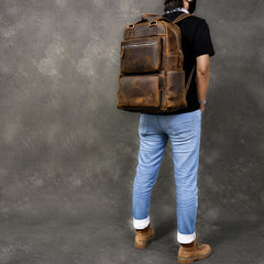 best large capacity backpack​ Vintage Brown Large Leather Backpack Men 16