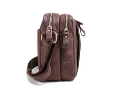 Badass Dark Brown Leather Men's 8 inches Small Courier Bag Brown Messenger Bag Postman Bag For Men