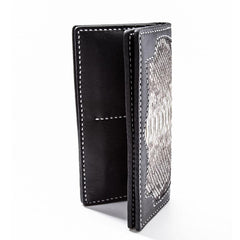 Cool Black Snakeskin Leather Mens Long Wallet Handmade Bifold Long Wallet For Men